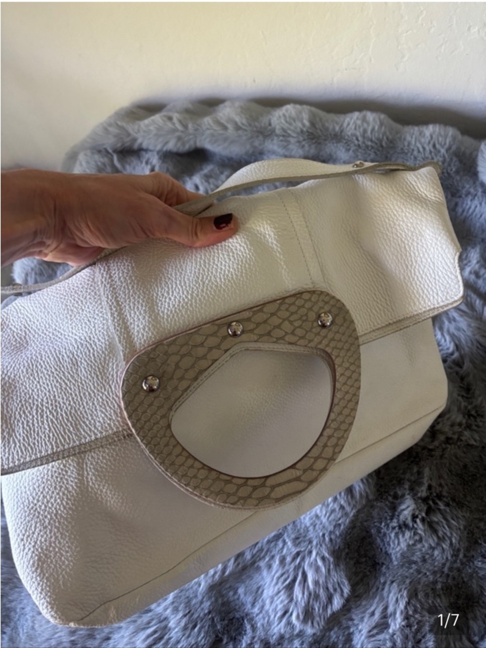 White pebbled leather fold over furla clutch